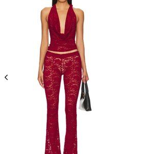 Revolve Superdown Tania Pant Set Burgundy Lace Size Medium